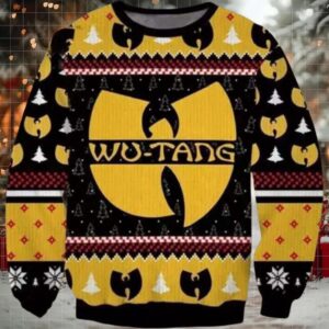 Wu Tang Clan Logo Print Ugly Christmas Sweater Black Yellow Color