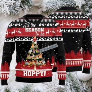 Season To Be Hoppy Rabbit Xmas Tree Ugly Christmas Sweater Black Naughty