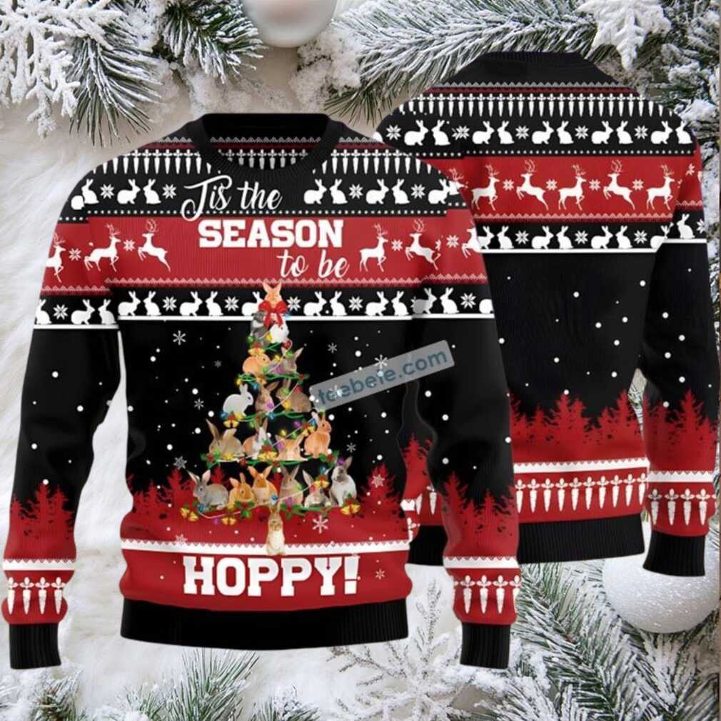 Season To Be Hoppy Rabbit Xmas Tree Ugly Christmas Sweater Black Naughty Season To Be Hoppy Rabbit Xmas Tree Ugly Christmas Sweater Black Naughty