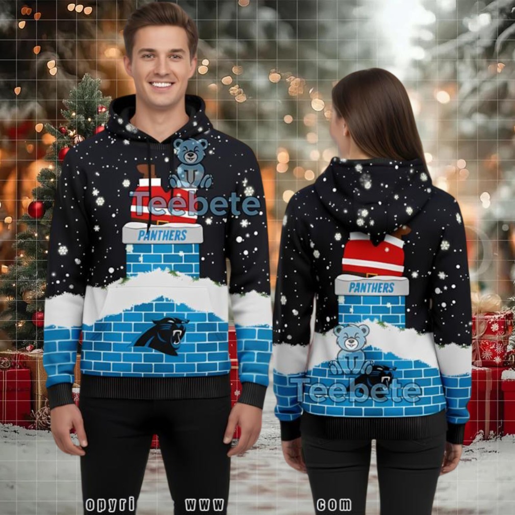 Carolina Panthers Santa Into Chimney 3D Ugly Hoodie Men
