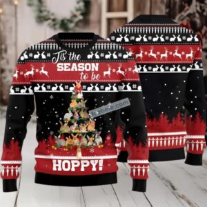 Season To Be Hoppy Rabbit Xmas Tree Ugly Christmas Sweater Black Naughty Season To Be Hoppy Rabbit Xmas Tree Ugly Christmas Sweater Black Naughty