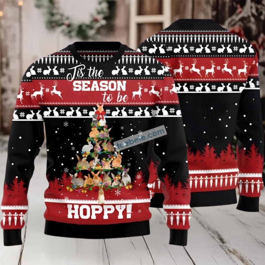 Season To Be Hoppy Rabbit Xmas Tree Ugly Christmas Sweater Black Naughty Season To Be Hoppy Rabbit Xmas Tree Ugly Christmas Sweater Black Naughty