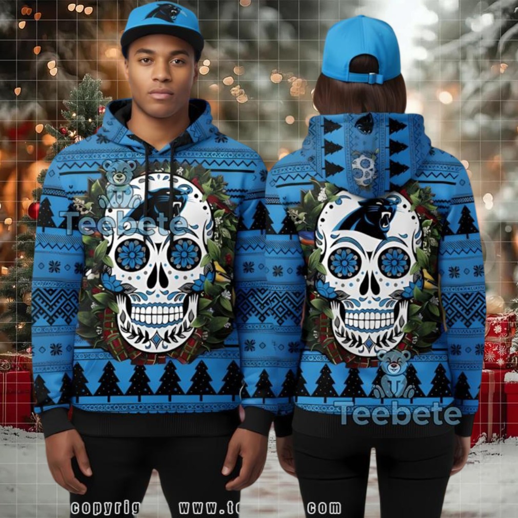 Carolina Panthers Skull Floral 3D Ugly Hoodie Zipper