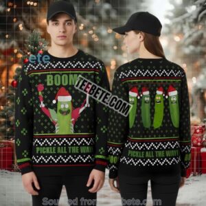 Rick And Morty Pickle Rick Ugly Xmas Sweater Green Black Mens
