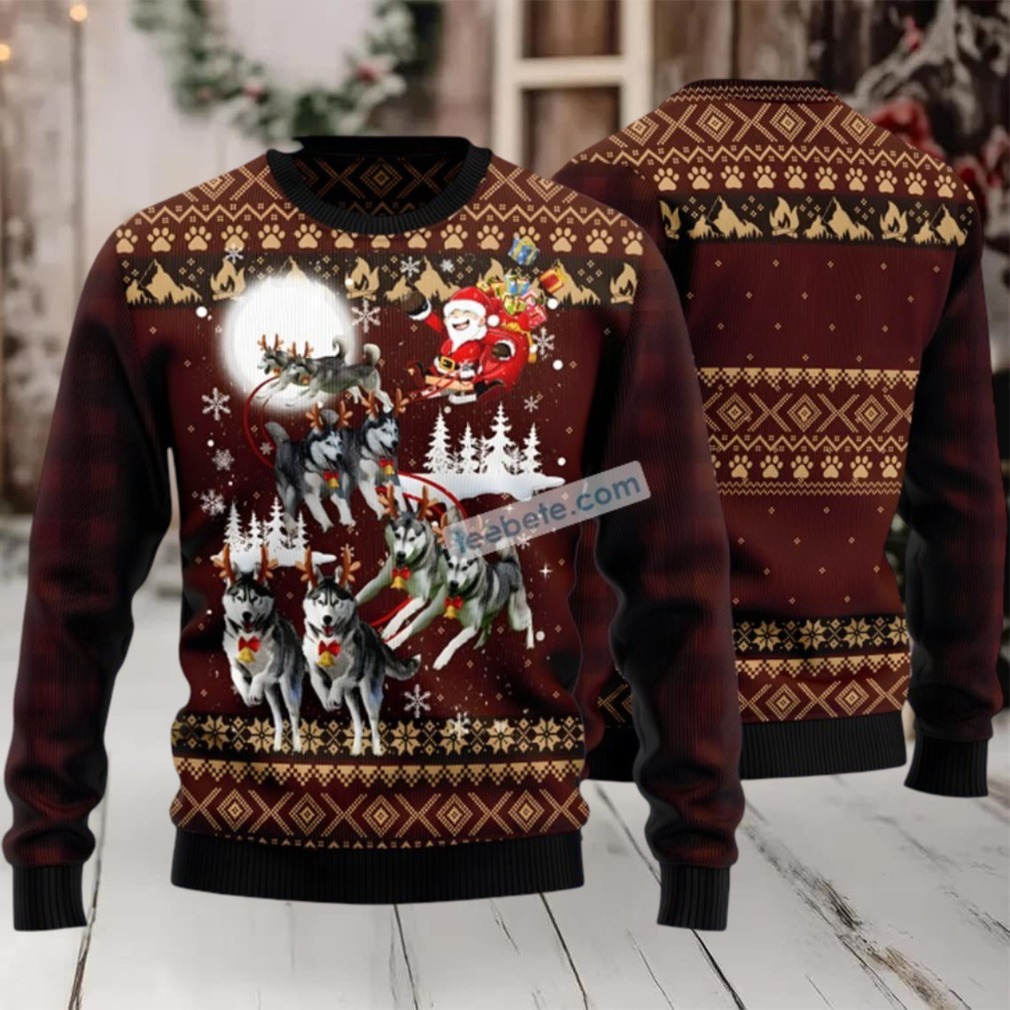 Siberian Husky Reindeers Pull Ugly Christmas Sweater Red Naughty Siberian Husky Reindeers Pull Ugly Christmas Sweater Red Naughty