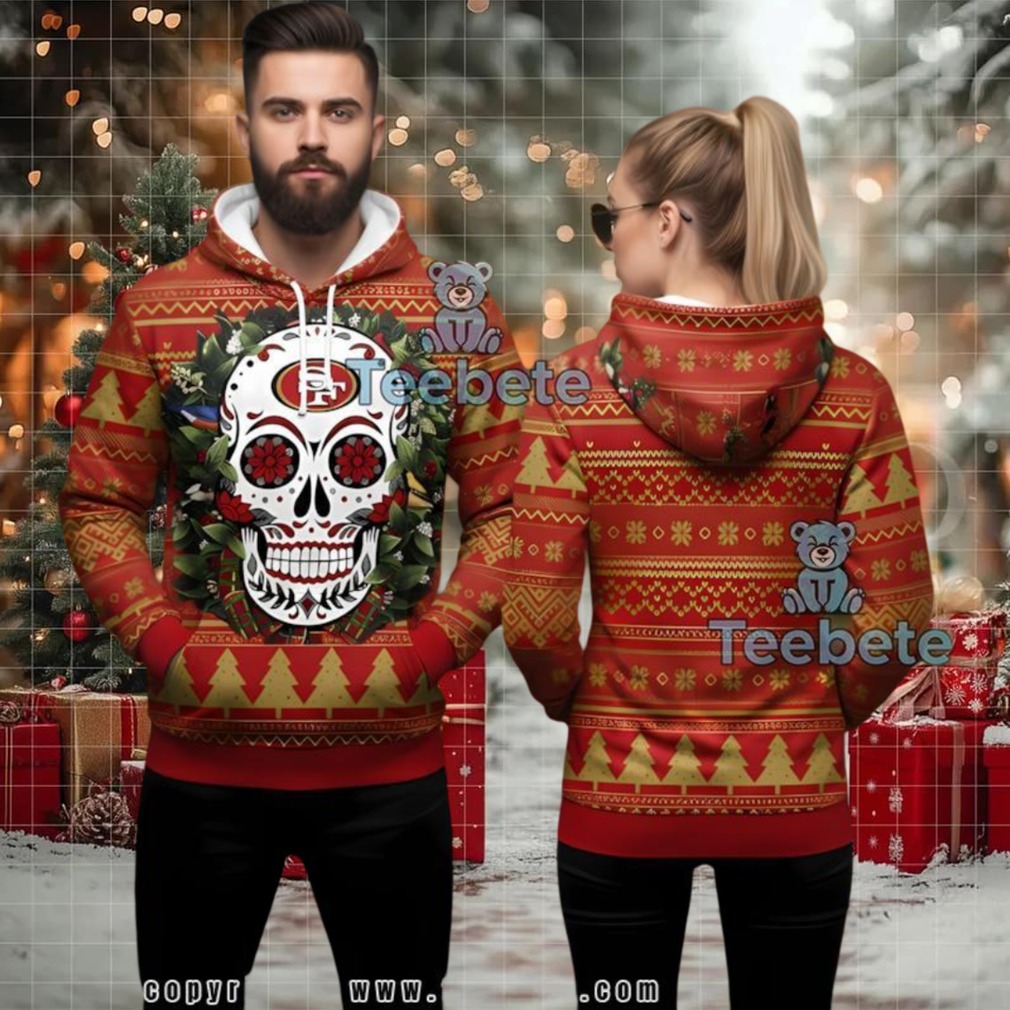 San Francisco 49Ers Sugar Skull Flower Christmas Ugly Hoodie San Francisco 49Ers Sugar Skull Flower Christmas Ugly Hoodie