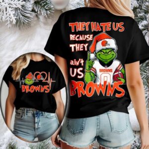 Cleveland Browns Grinch Santa They Hate Us Because They Ain’t Us Merry Christmas Shirt