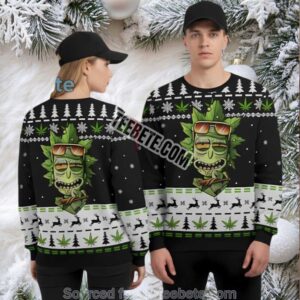 Rick And Morty Weed Leaf Ugly Christmas Sweater Green Family