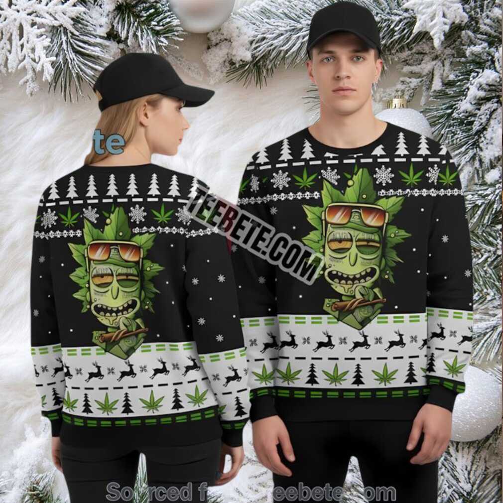 Rick And Morty Weed Leaf Ugly Christmas Sweater Green Family Rick And Morty Weed Leaf Ugly Christmas Sweater Green Family