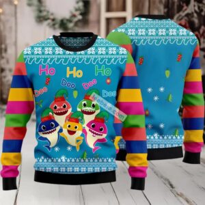 Shark Face Doo Doo Doo Ugly Christmas Sweater Blue Vintage Shark Face Doo Doo Doo Ugly Christmas Sweater Blue Vintage