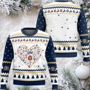 Miller Lite Heart Ugly Christmas Sweater
