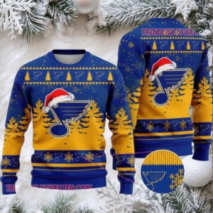 NHL St Louis Blues Santa Hat Ugly Christmas Sweater