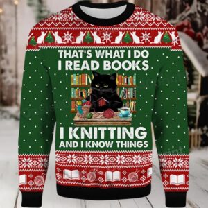 2025 That’s What I Do I Read Books Black Cat Ugly Christmas Sweater