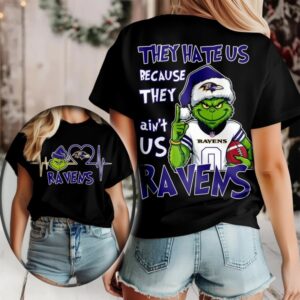Baltimore Ravens Grinch Santa They Hate Us Because They Ain’t Us Merry Christmas Shirt