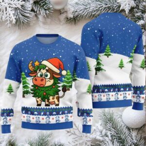 2025 Christmas Adorable Santa Cow Ugly Christmas Sweater