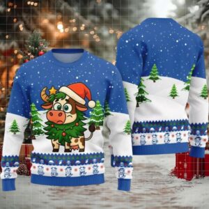 2025 Christmas Adorable Santa Cow Ugly Christmas Sweater