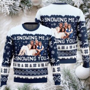 Abba Snowing Me Snowing You Band Photo Knitted Ugly Christmas Sweater Abba Snowing Me Snowing You Band Photo Knitted Ugly Christmas Sweater
