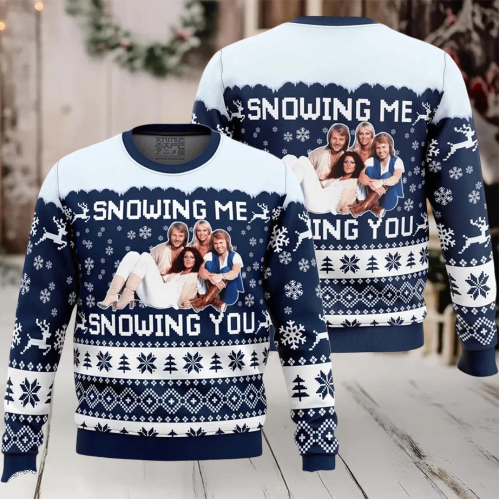 Abba Snowing Me Snowing You Band Photo Knitted Ugly Christmas Sweater Abba Snowing Me Snowing You Band Photo Knitted Ugly Christmas Sweater