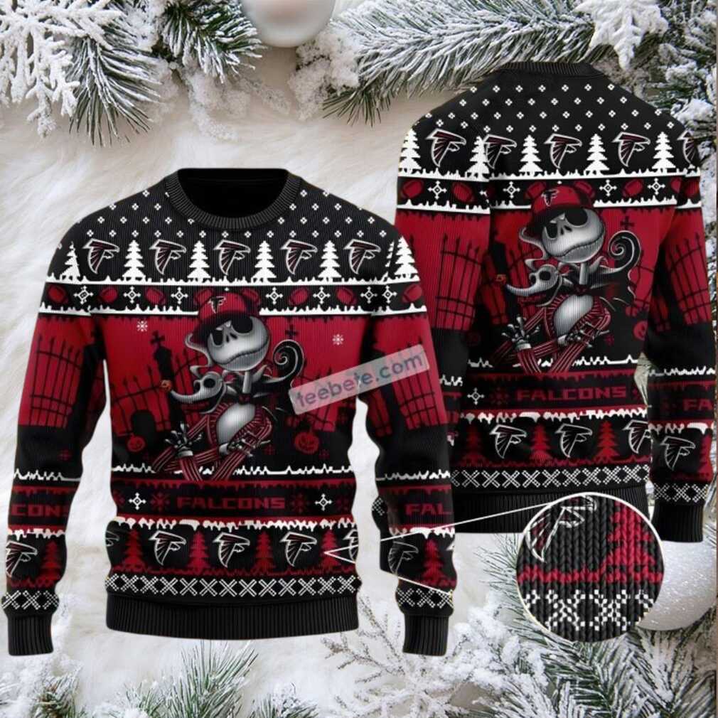 Atlanta Falcons Jack Skellington Ugly Christmas Sweater Red Black