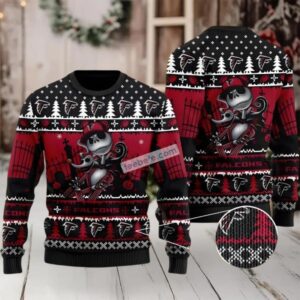Atlanta Falcons Jack Skellington Ugly Christmas Sweater Red Black