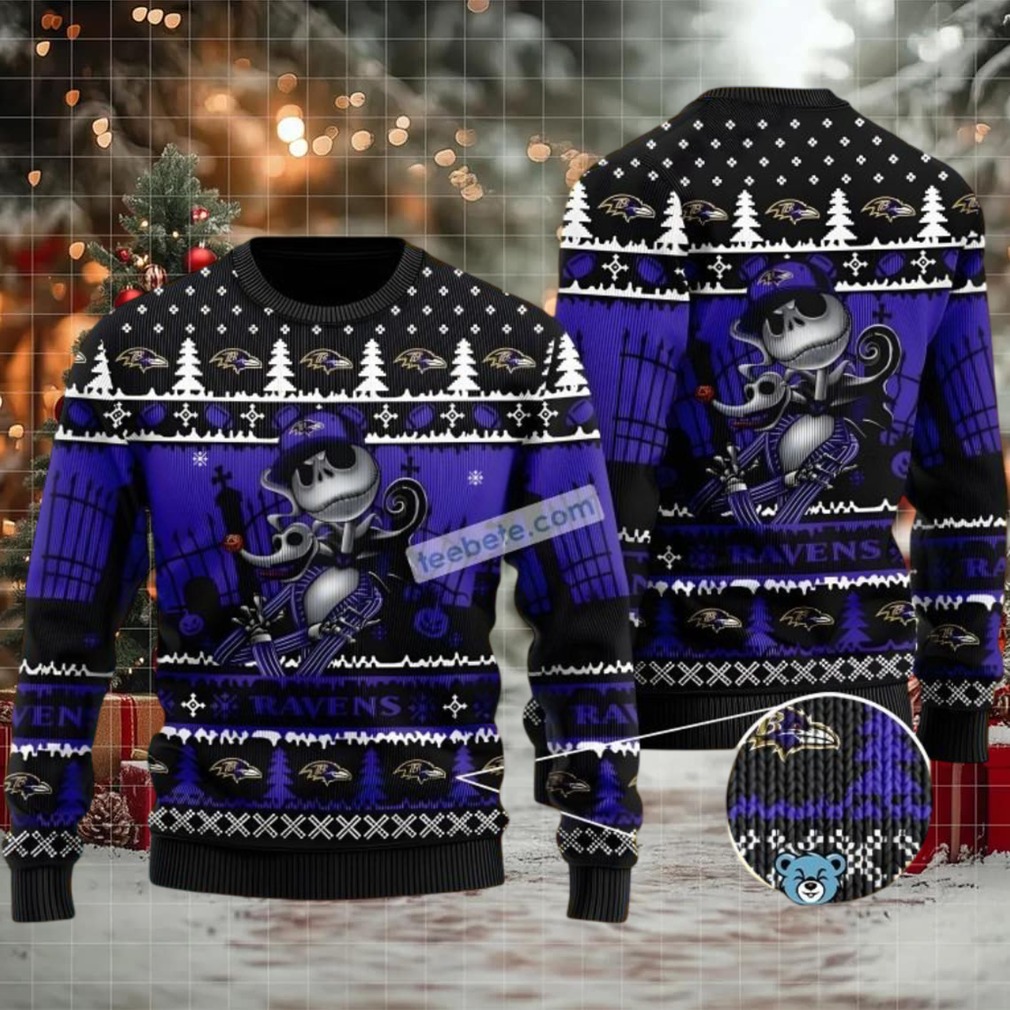 Baltimore Ravens Jack Skellington Ugly Christmas Sweater Naughty Black Blue