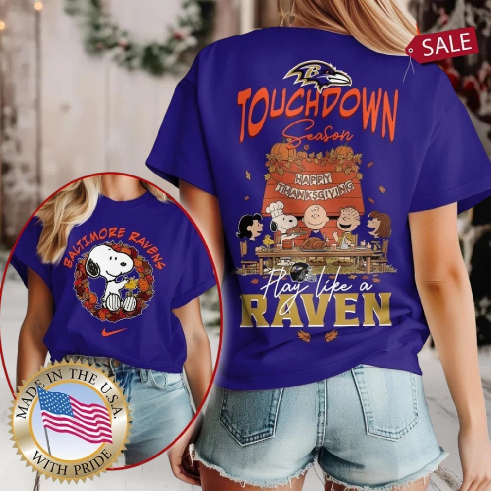 Baltimore Ravens NFL Snoopy Peanuts Touchdown Season Happy Thanksgiving Shirt - Front View