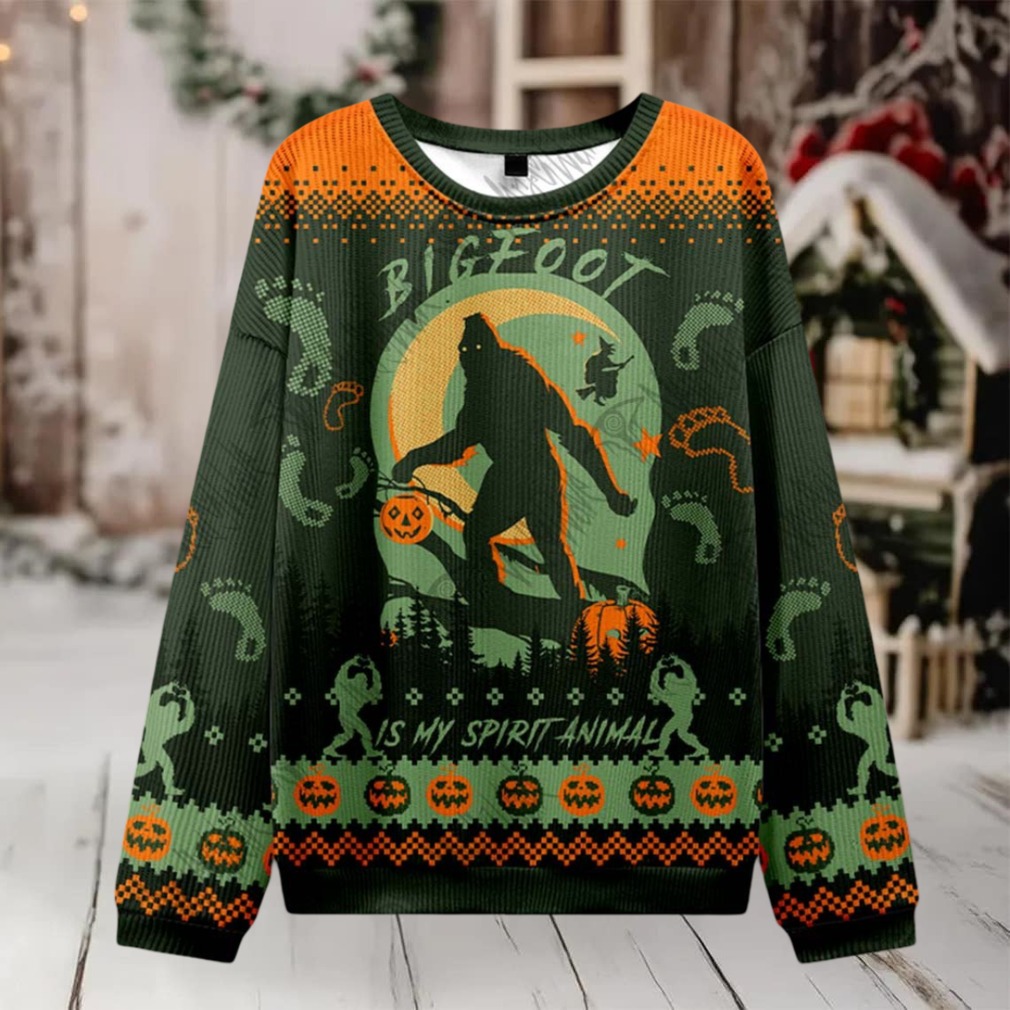 Bigfoot is My Spirit Animal Ugly Sweatshirt model wearing