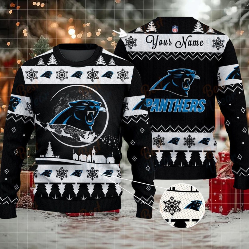 Black Carolina Panthers NFL Ugly Christmas Sweater Name Customized Black Carolina Panthers NFL Ugly Christmas Sweater Name Customized