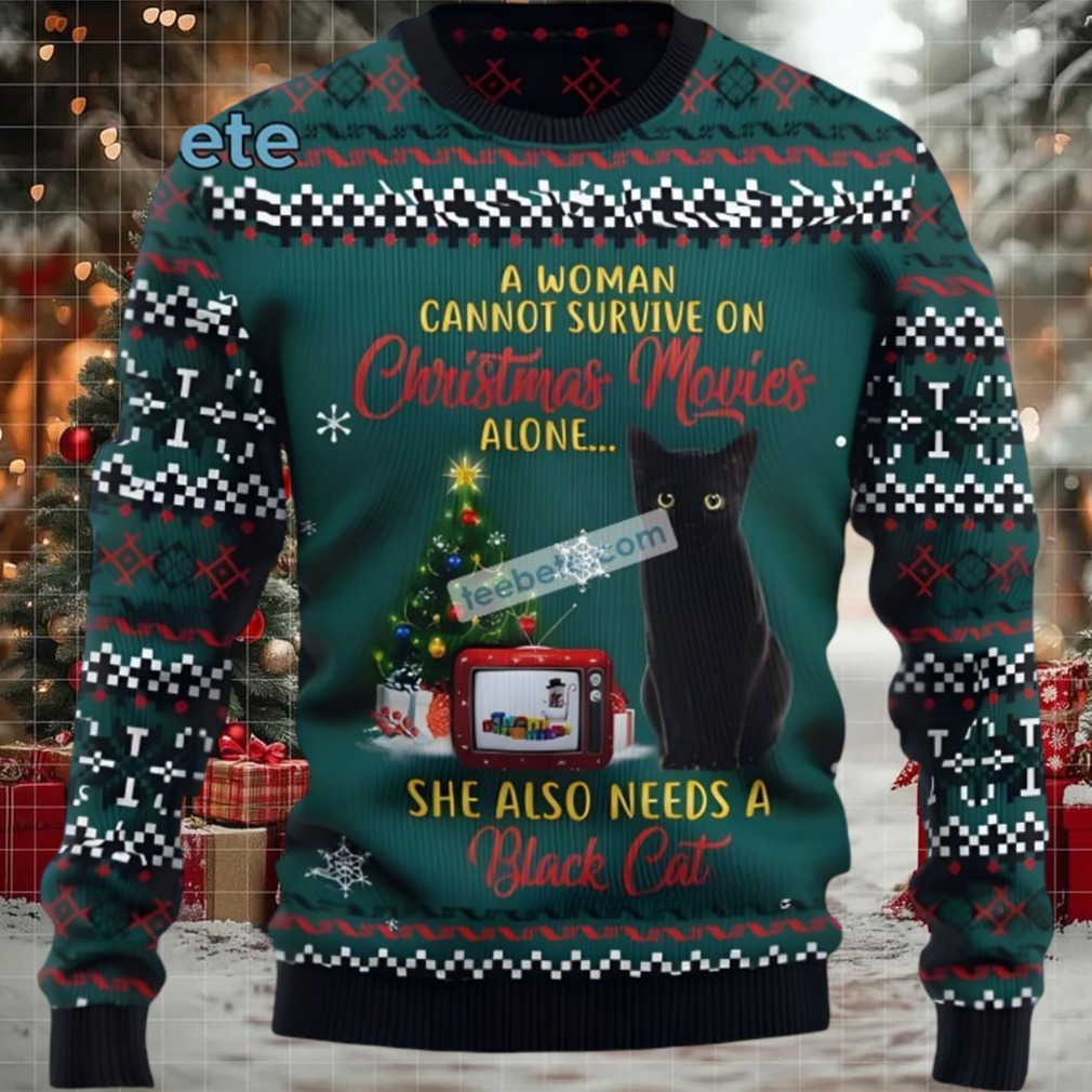 Black Cat Christmas Movies Funny Ugly Sweaters Adults