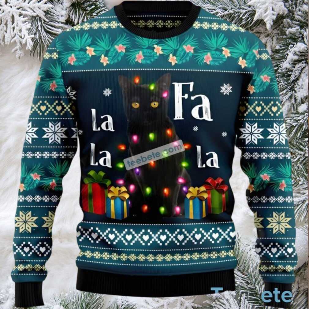 Black Cat Dad Falalala Ugly Christmas Sweater Ladies