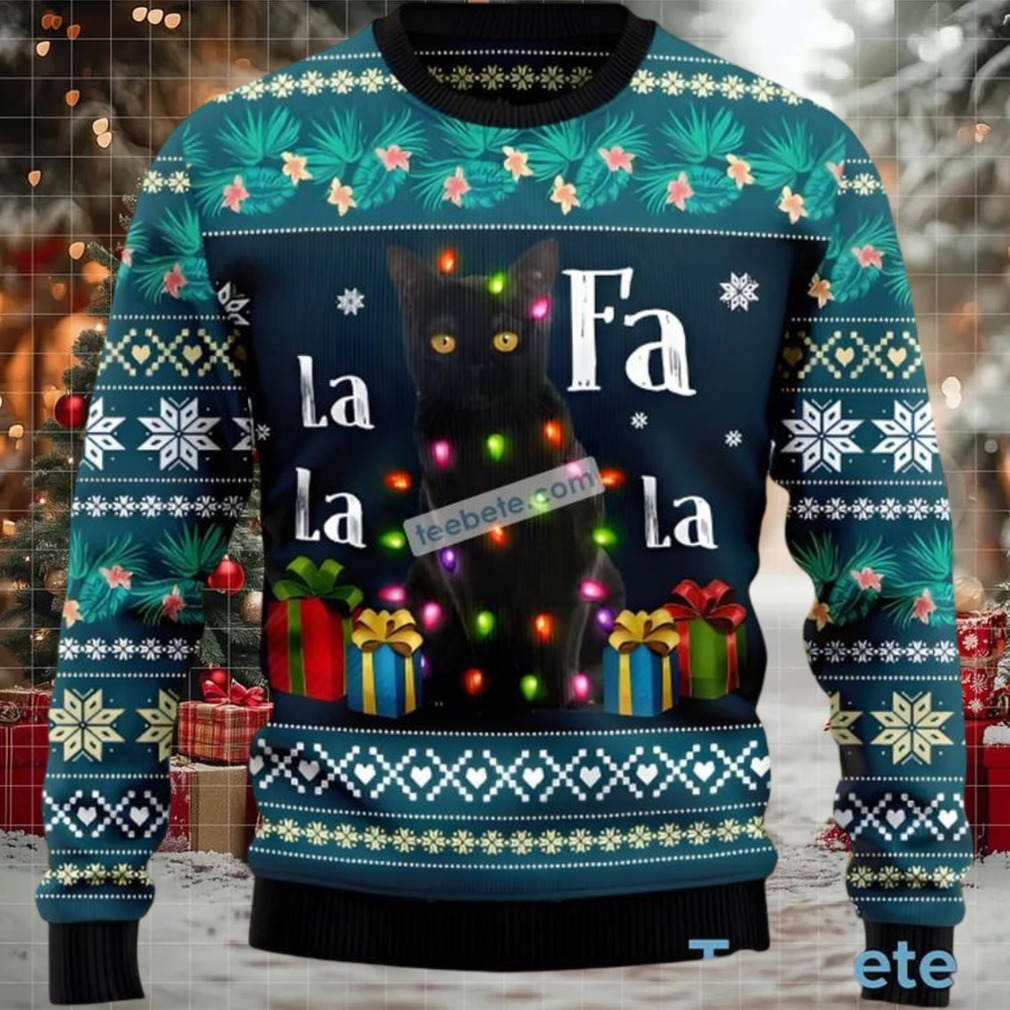 Black Cat Dad Falalala Ugly Christmas Sweater Ladies