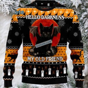 Black Cat Dad Hello Darkness Ugly Christmas Sweater Friends Black Cat Dad Hello Darkness Ugly Christmas Sweater Friends