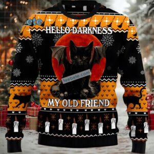 Black Cat Dad Hello Darkness Ugly Christmas Sweater Friends