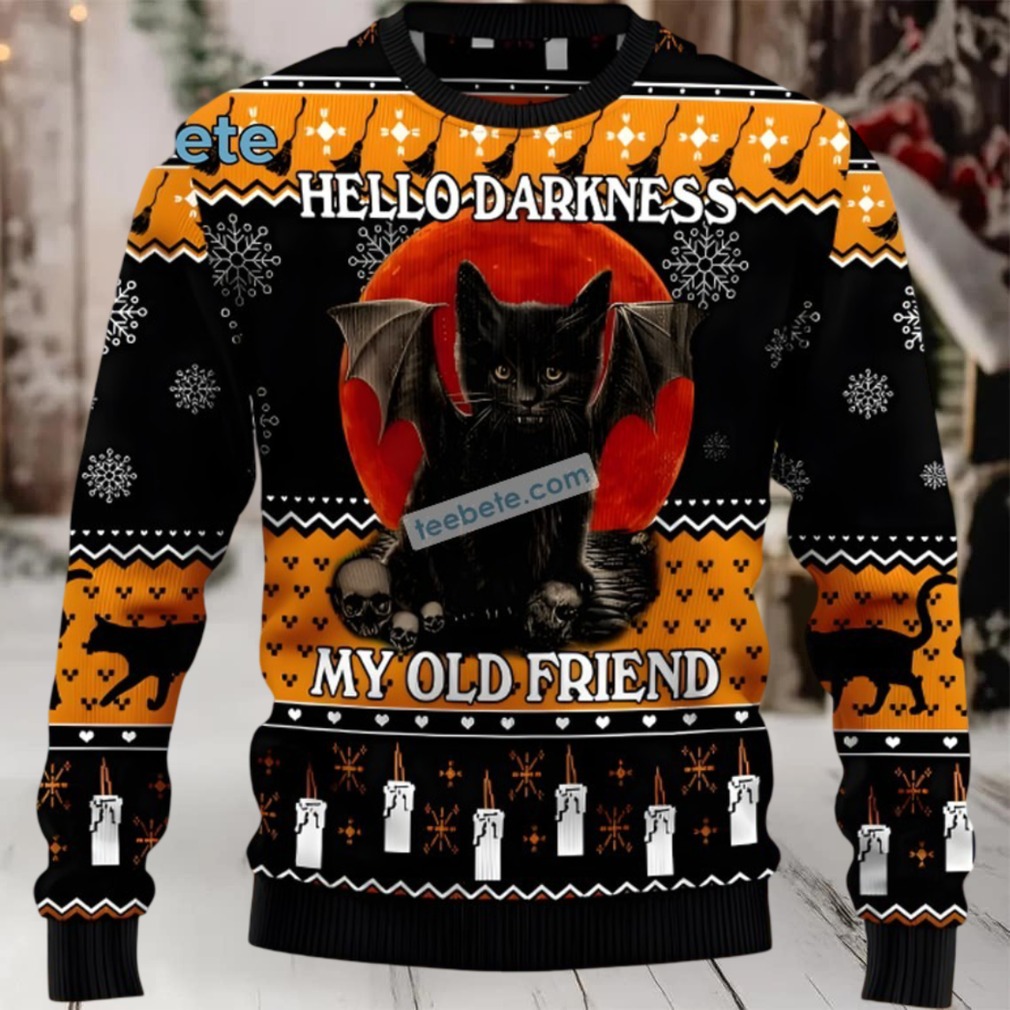 Black Cat Dad Hello Darkness Ugly Christmas Sweater Friends Black Cat Dad Hello Darkness Ugly Christmas Sweater Friends