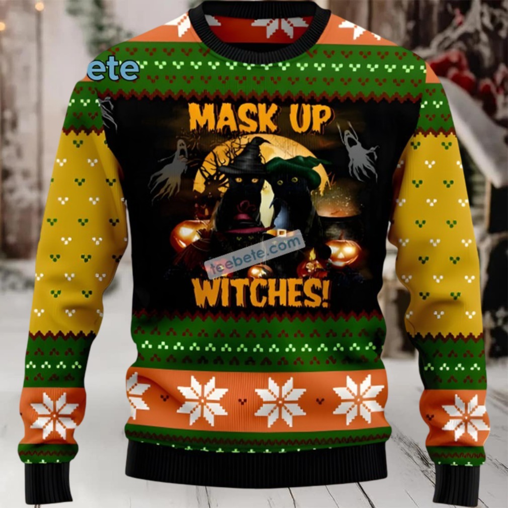Black Cat Dad Mask Up Witches Ugliest Ugly Christmas Sweaters Black Cat Dad Mask Up Witches Ugliest Ugly Christmas Sweaters