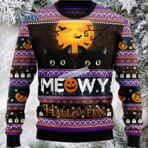 Black Cat Dad Meowy Halloween Mens Ugly Christmas Sweater Black Cat Dad Meowy Halloween Mens Ugly Christmas Sweater