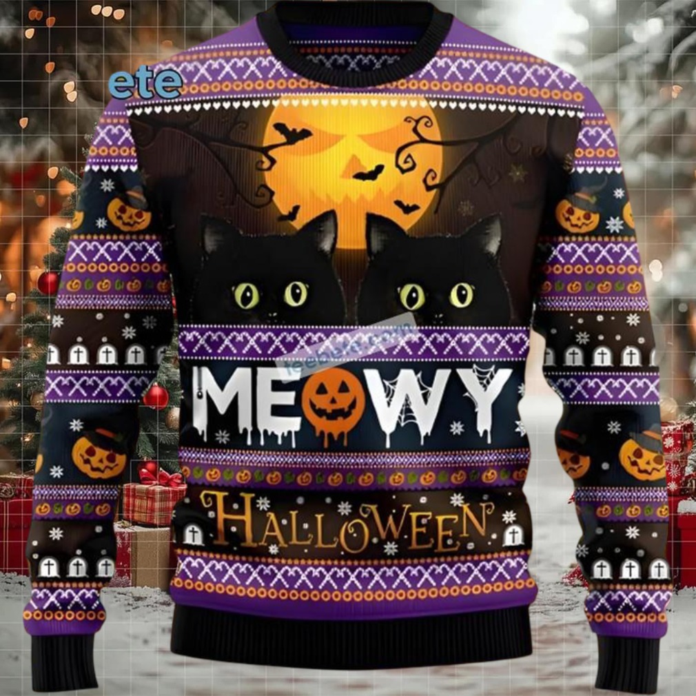 Black Cat Dad Meowy Halloween Mens Ugly Christmas Sweater Black Cat Dad Meowy Halloween Mens Ugly Christmas Sweater