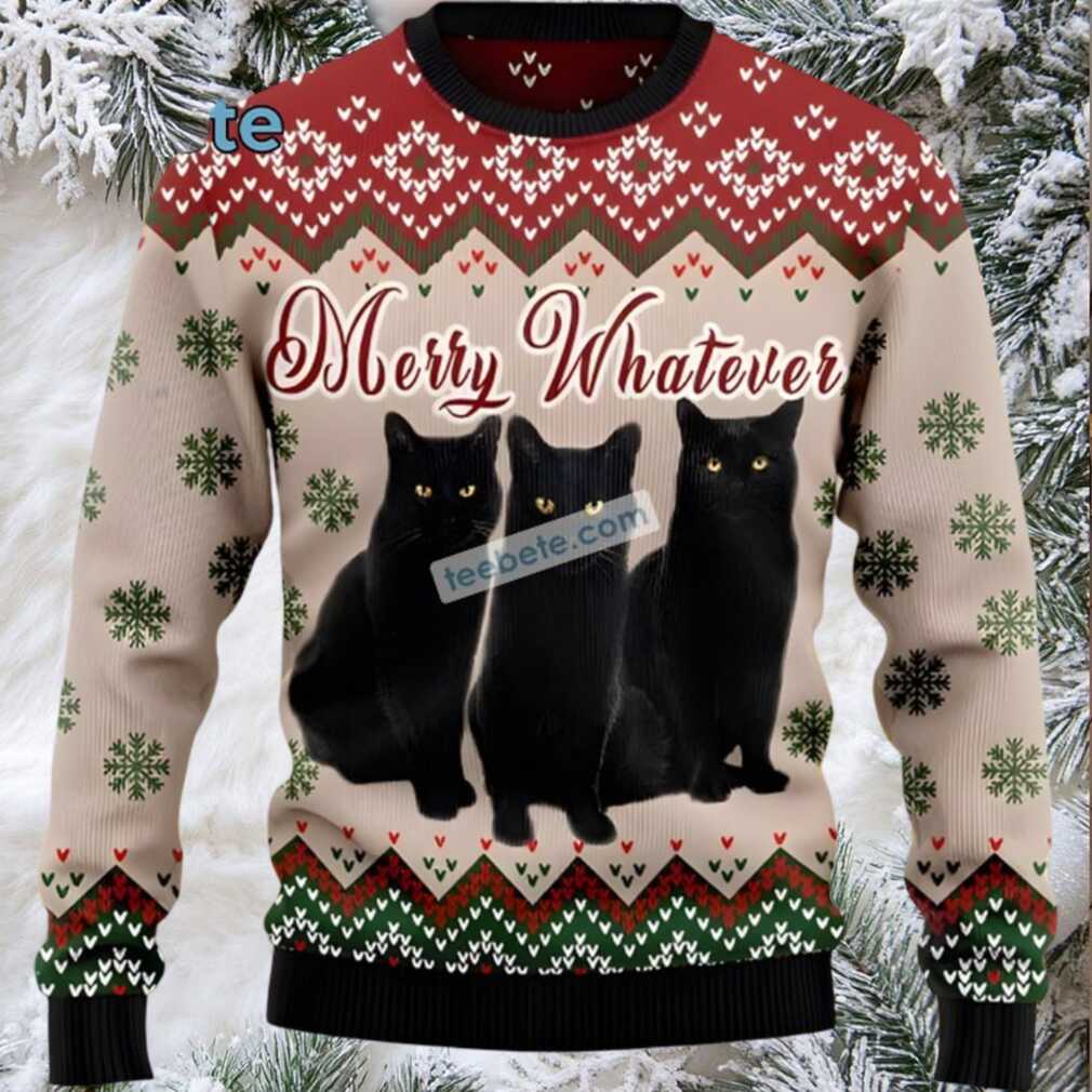 Black Cat Dad Merry Whatever Mens Ugly Christmas Sweater