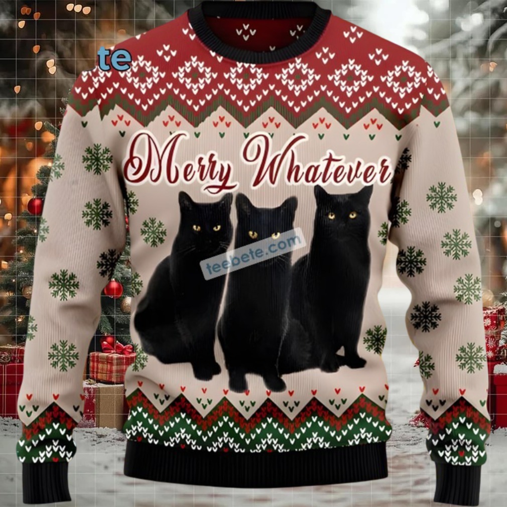 Black Cat Dad Merry Whatever Mens Ugly Christmas Sweater