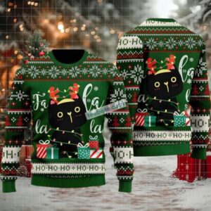Black Cat Dad Mom Falalala Cheap Ugly Christmas Sweaters