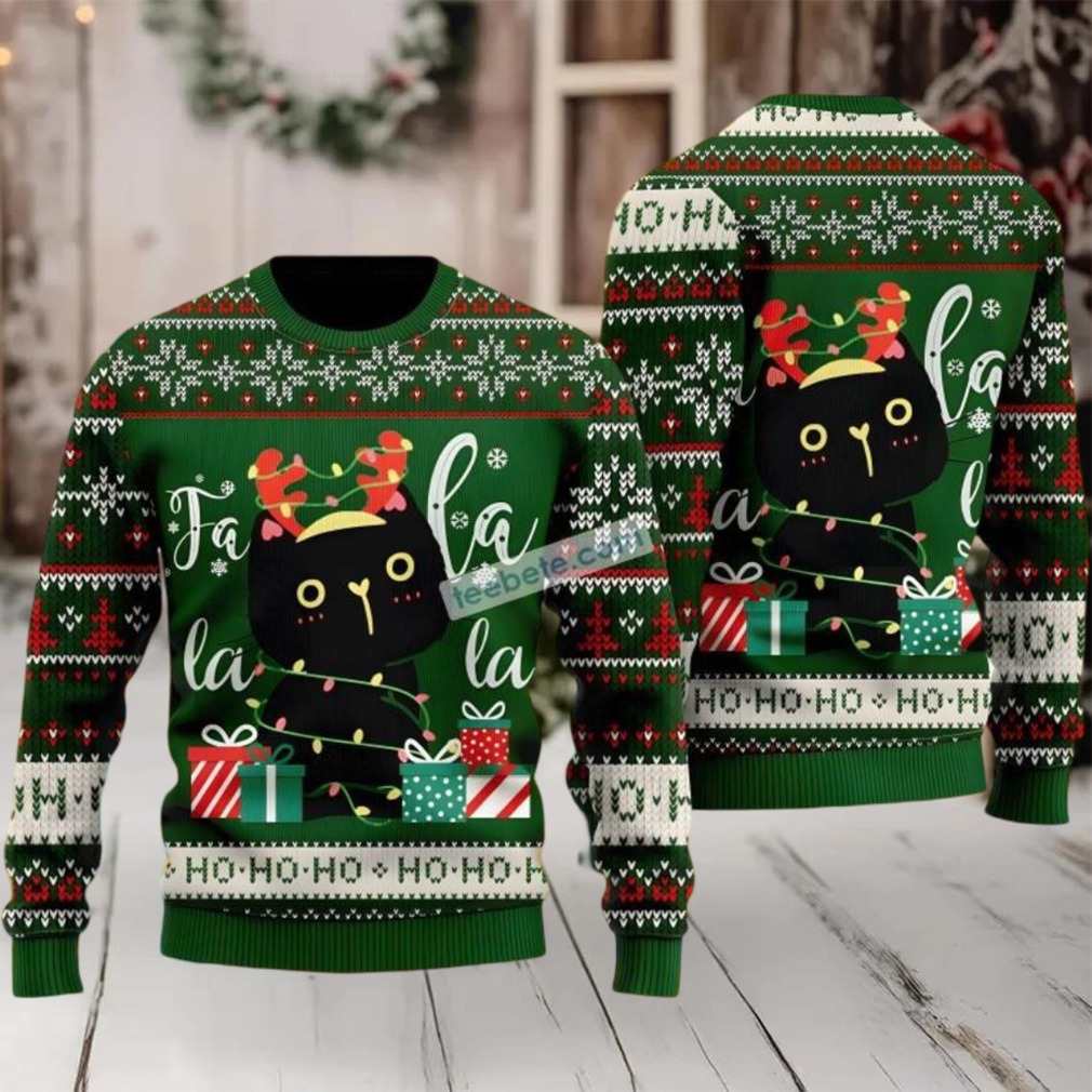 Black Cat Dad Mom Falalala Cheap Ugly Christmas Sweaters Black Cat Dad Mom Falalala Cheap Ugly Christmas Sweaters
