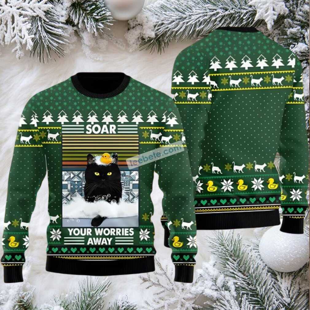 Black Cat Dad Soar Your Worries Away Mens Ugly Christmas Sweater