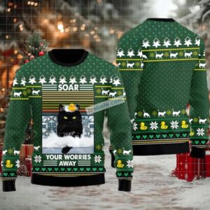 Black Cat Dad Soar Your Worries Away Mens Ugly Christmas Sweater
