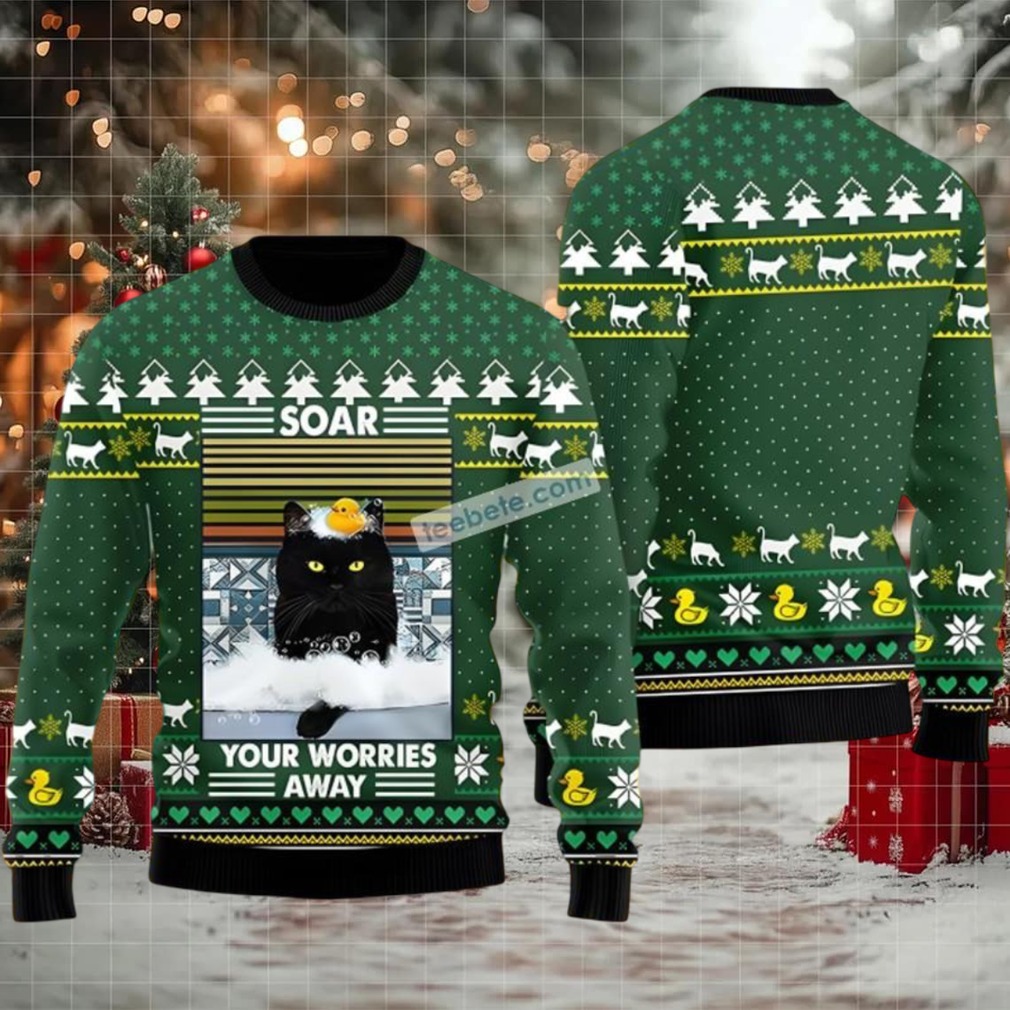 Black Cat Dad Soar Your Worries Away Mens Ugly Christmas Sweater