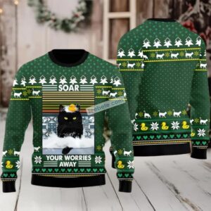 Black Cat Dad Soar Your Worries Away Mens Ugly Christmas Sweater