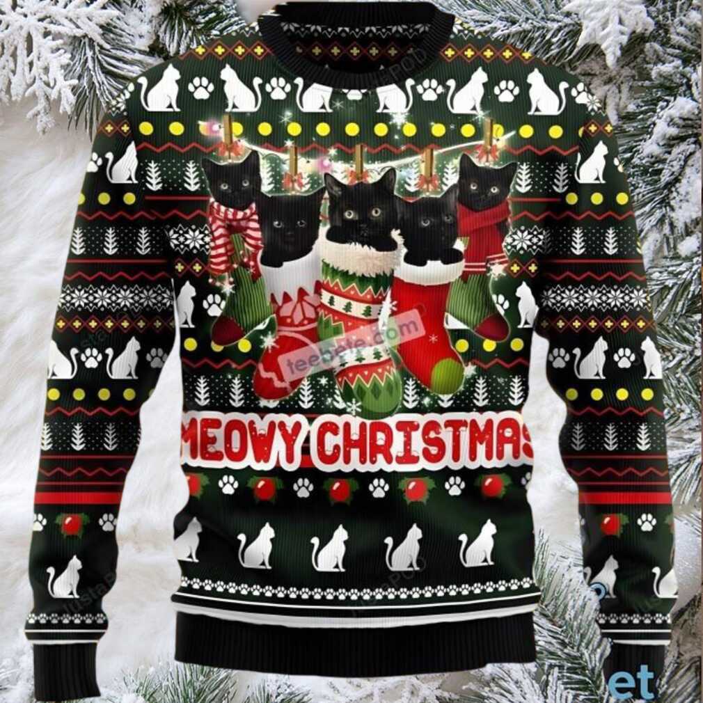 Black Cat Meowy Christmas Crazy Ugly Sweaters Black Cat Meowy Christmas Crazy Ugly Sweaters