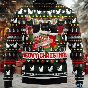 Black Cat Meowy Christmas Crazy Ugly Sweaters