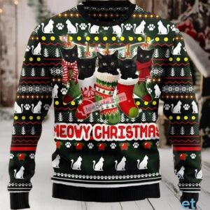 Black Cat Meowy Christmas Crazy Ugly Sweaters