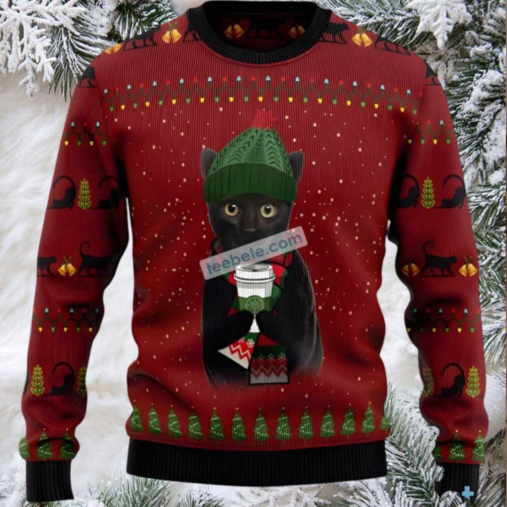 Black Cat Mom Coffee Family Ugly Christmas Sweaters