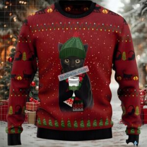 Black Cat Mom Coffee Family Ugly Christmas Sweaters